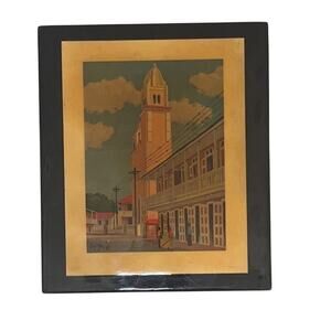 1981 Luis Germán Cajiga Vintage Print Laminated on wood - Puerto Rico landscapes